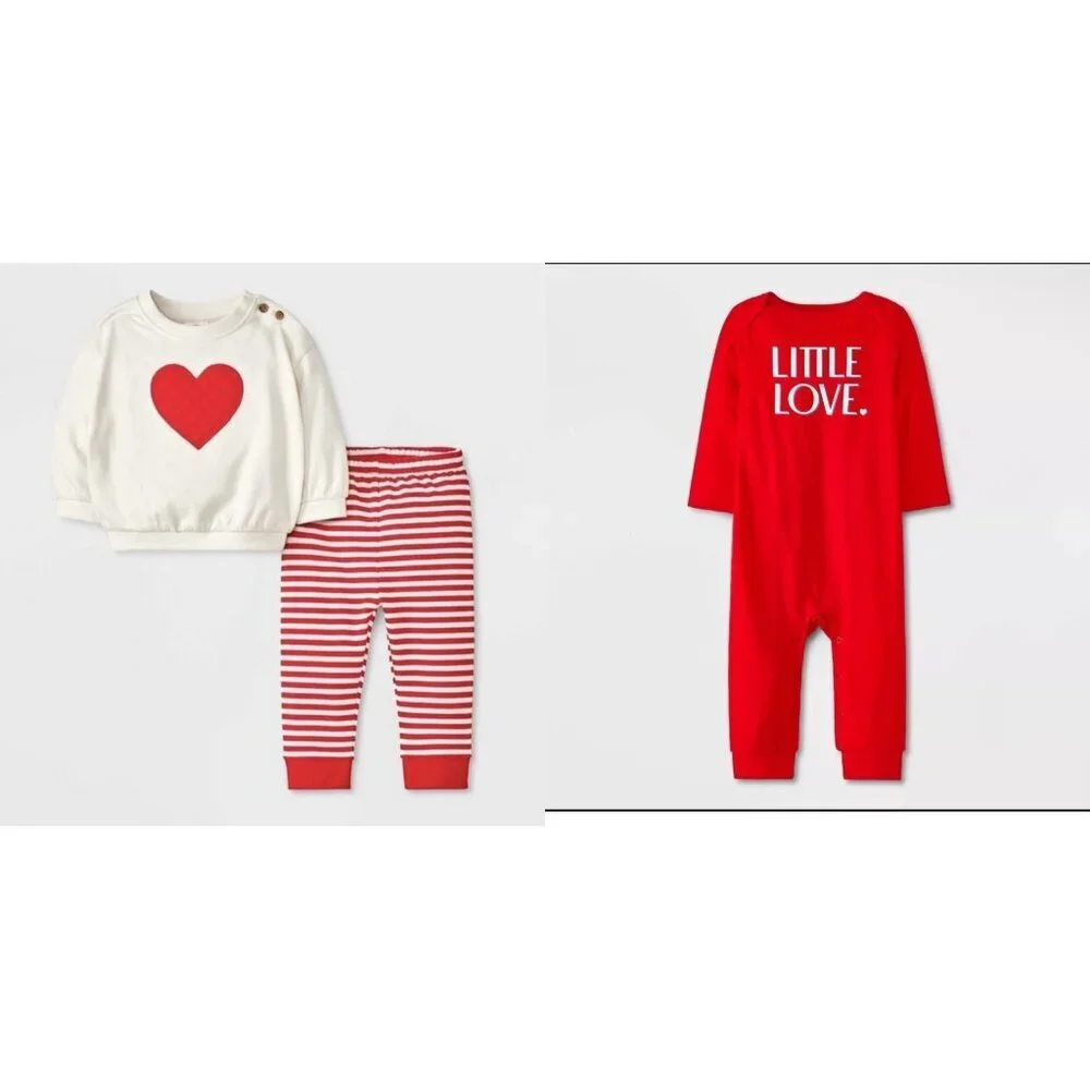 Cat & Jack Valentines Day Heart sweatshirt & sweatpants Little Love Onesie 12M